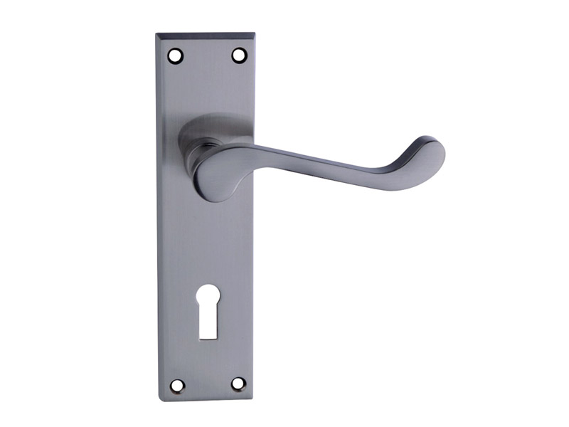 DH15526 Door Handle Lever Lock  Satin Chrome-LEVER DOOR HANDLE ON PLATE